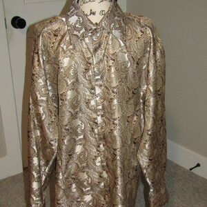Men's 2XL Leonardi Dress Shirt Beige Paisley Design with Sheen French Cuff